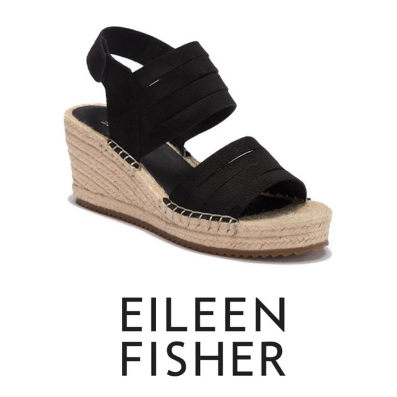 Eileen Fisher Black Espadrille Wedge Sandal Sz 10 - Picture 1 of 8